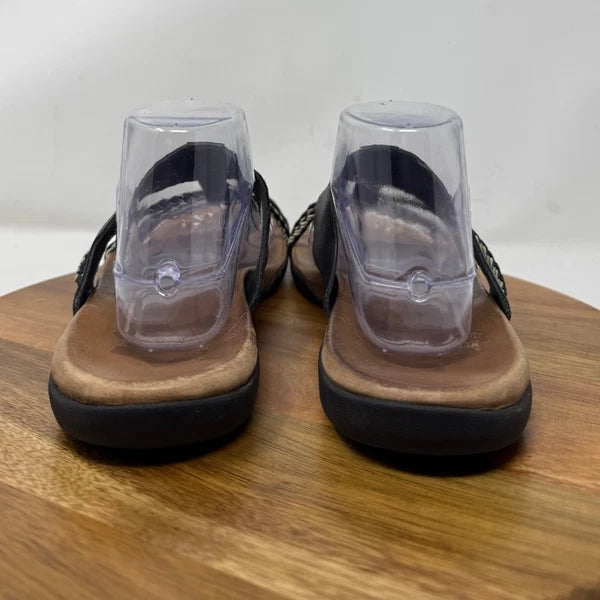 Merrell Amber Black Leather Braided Strap Sandals Women's US 10 Thong