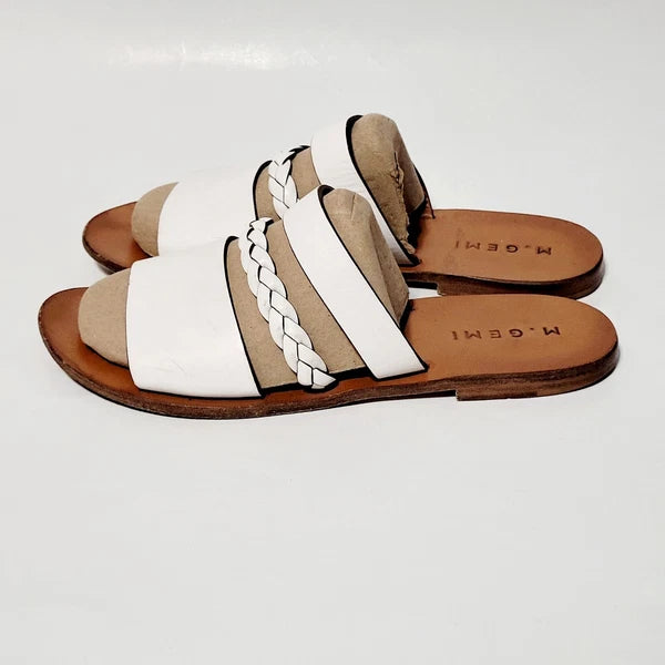 M. Gemi White Leather Flat Braided Strappy Slide Flat Sandals Wms 39EU  8.5-9 US