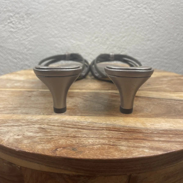 Donald J. Pliner l 8.5M Hunt Taupe Double Bows Strap Slip-On Kitten Heel Sandals