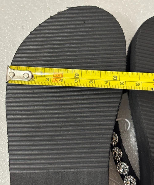 Wedge Sandals Women Flip Flops Rhinestone Sparkle Black & Pink Sequin Size 4