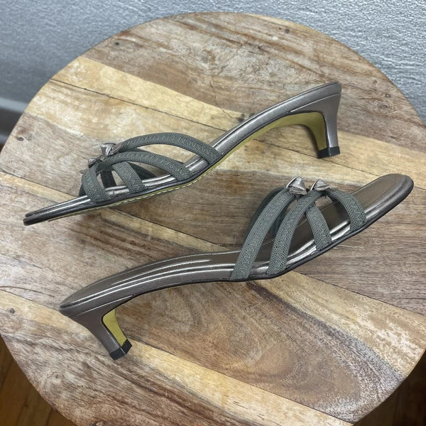 Donald J. Pliner l 8.5M Hunt Taupe Double Bows Strap Slip-On Kitten Heel Sandals