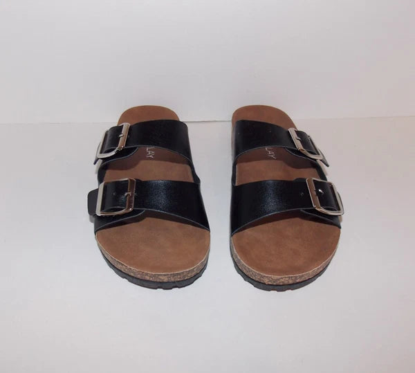 Buckle Style Slip on Slide Sandals Ladies Size 7M Black