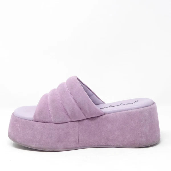 Free People Women Almost Paradise Platform Sandals Purple Suede Slides Sz 36 / 6