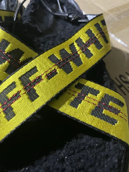 Off - White Yellow Canvas Leather Strap Sandals Women US 7.5