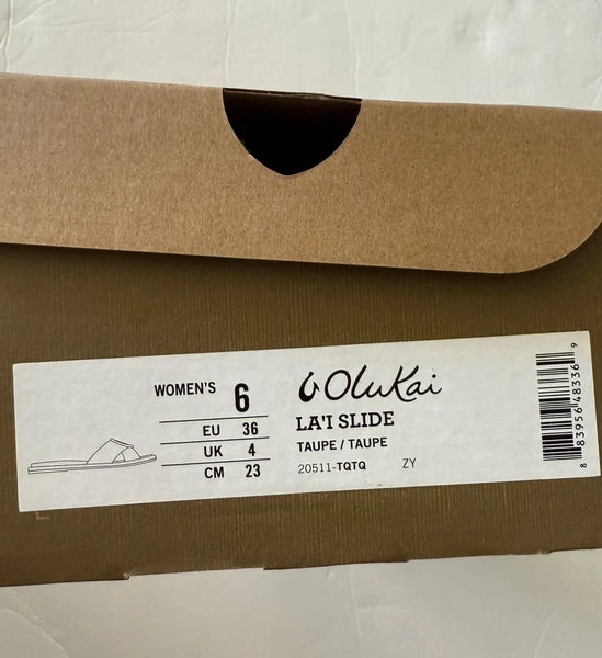 Olukai La’i Taupe Criss Cross Tortiose Shell Buckle Comfort Slide Sandals Size 6