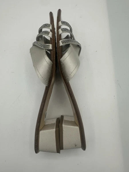 Pedro Garcia Light Gray Satin Swarovski Strap Slide Low-Heel Sandal Women Sz 38