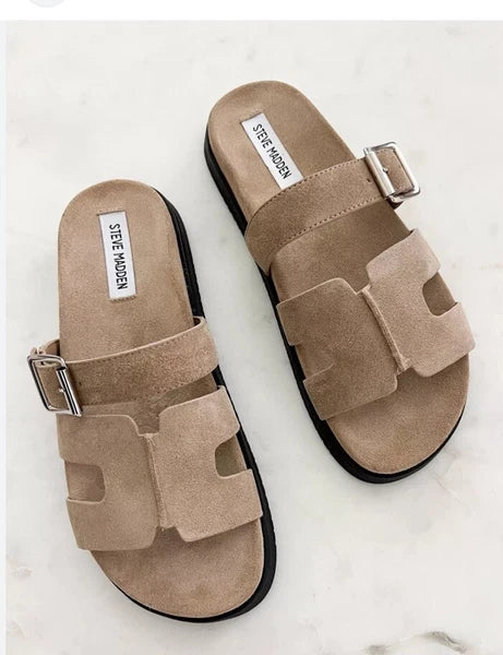 Steve Madden Mayven Suede Slide Sandals Taupe SIze 9.5