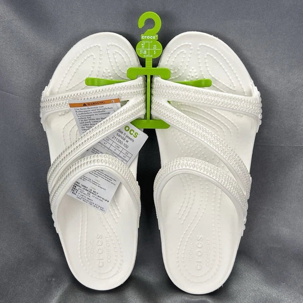 Crocs Kadee II Strappy Sandals Women's 7 White Jewels Summer Slides 211350-100