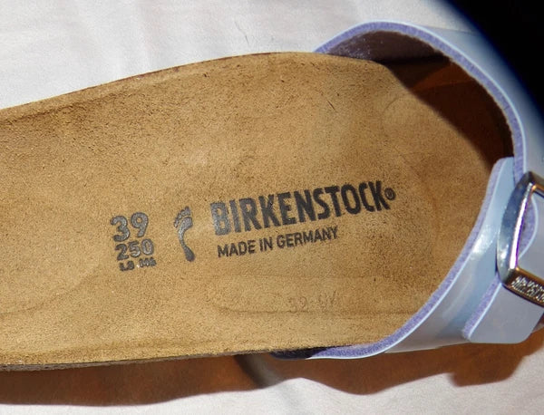 Birkenstock Madrid Big Buckle Lady Narrow Size 8 Patent Dove Blue Leather Sandal