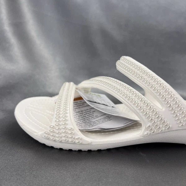 Crocs Kadee II Strappy Sandals Women's 7 White Jewels Summer Slides 211350-100