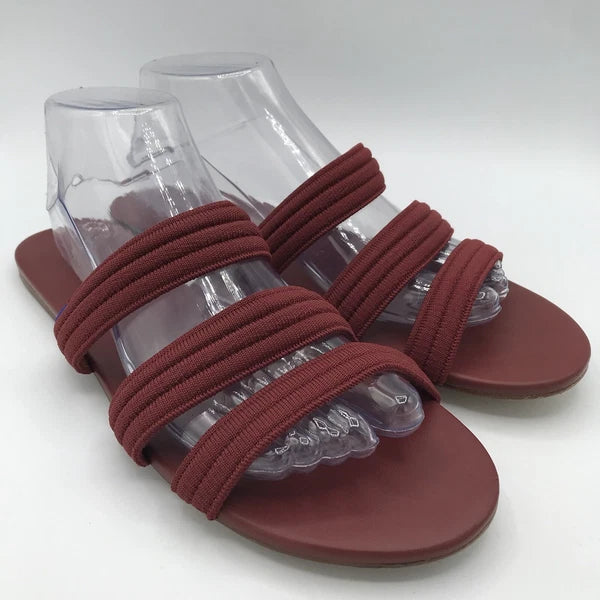 Rothy's Flat Sandals Women's 10 Sangria Red Triple Band Slides Retired Style EUC