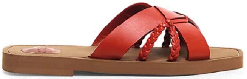 New CHLOE $450 Brick Red Leather Boho Criss Cross Slides Mules Flats Italy EU 42