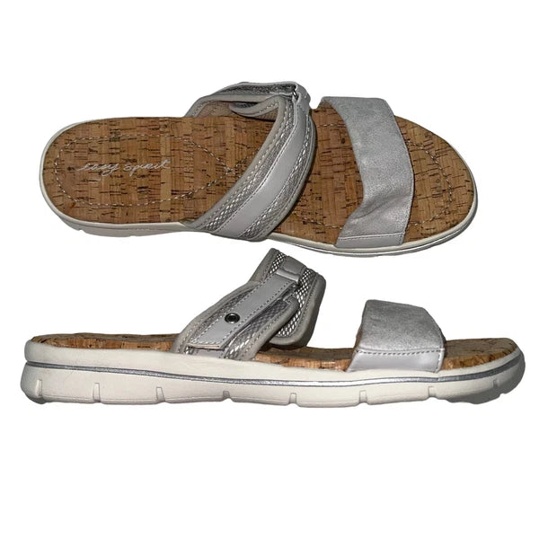 Easy Spirit Sandals Blue or  Silver Slides Cork Adjustable Lightweight Nautical