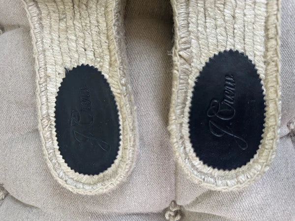 EUC J Crew Black Raffia Slip On Espadrille Flat Sandal Slide Band Style Size 10