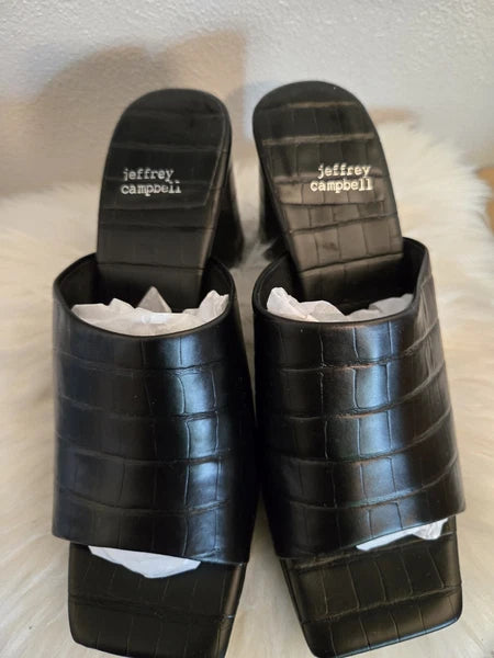 Jeffrey Campbell Women’s Sz 7 Black Leather Caviar Platform Slide  Ret $139.95