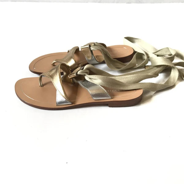 Sarah Flint Grear Gladiator Sandals Womens 38 8 Silver Gold Leather Lace Up Flat