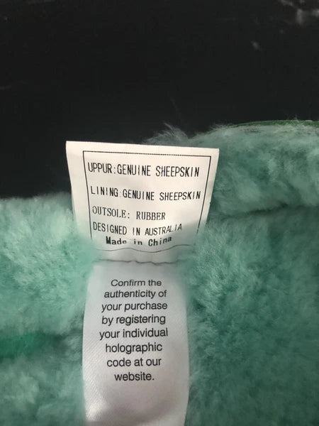 AUSTRALIA LUXE Slide Sheepskin Flip Flops Turquoise Flat Leather Sandals *S/ 6-7