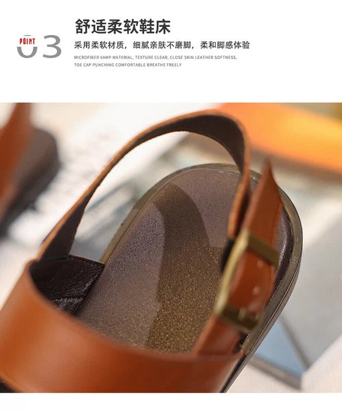 Mens Slingback Sandals Open Toe Real Leather Cowhide Strap Flats Summer Shoes sz