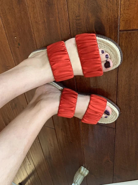 NEW MERCEDES CASTILLO Marcela Red Satin Spadrillers Sandal, Women Size 39/US 9M