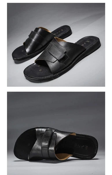 Roman Style Mens Women Real Leather Open Toe Slipper Sandals Flats Shoes Outdoor