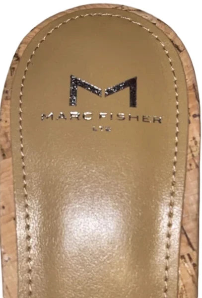 MARC FISHER LTD Naniya White Block Heels Chain Buckle Slides Women’s Size US 8M