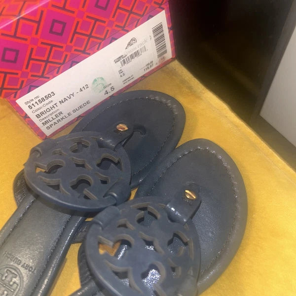 Tory Burch Navy Sparkle Miller Sandal Size 4.5-Style 51158503-NWB
