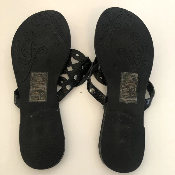 Pierre Dumas Limit Flat Slip On Thong Sandals Flip Flops 6 M Black Vegan Leather