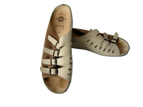 Echt Leder Sandals Womens Strappy Slides Tan/Taupe Leather Size 42 US 10.5-11