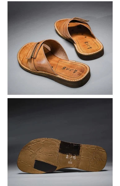 Roman Style Mens Women Real Leather Open Toe Slipper Sandals Flats Shoes Outdoor