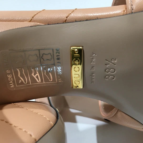 GUCCI GG MARMONT QUILTED LEATHER MULE SANDAL -PEACH -US 8.5 -NEW