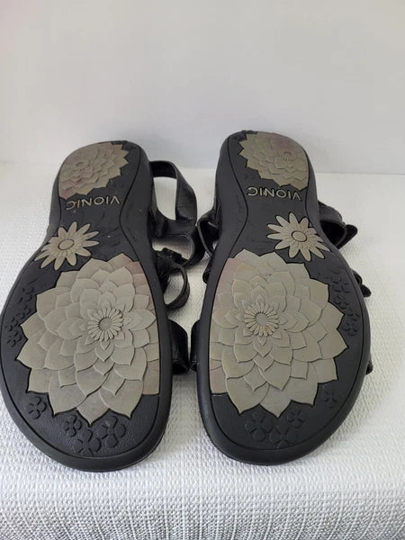 Vionic Womens Amber Black Adjustable Sandals US 1 1 Croc Strappy Slingback