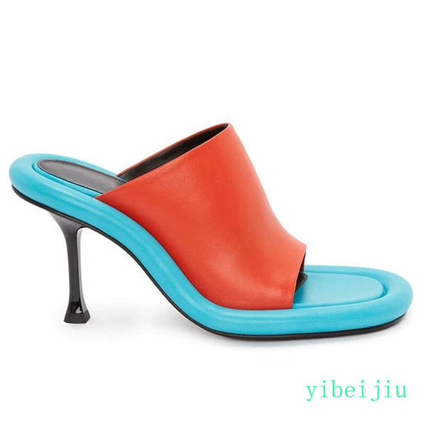 Summer Women's High Spool Heel Mules Dress Slides Slippers Party Sandals Fashion