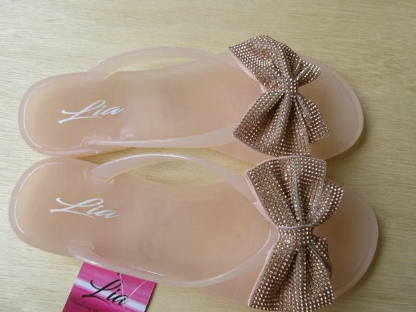 Lia Skin Jelly Flip Flop Sandal With Bow LIS 4029W Style Shiny Various Sizes