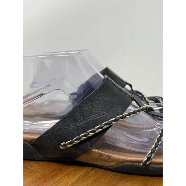 Merrell Amber Black Leather Braided Strap Sandals Women's US 10 Thong