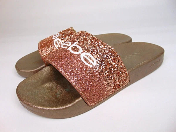 Bebe Women's Fraida Glitter Slide Fashion Sandals Flats Size 8.0 M, Rose Gold