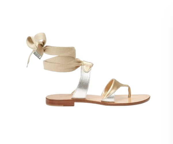 Sarah Flint Grear Gladiator Sandals Womens 38 8 Silver Gold Leather Lace Up Flat