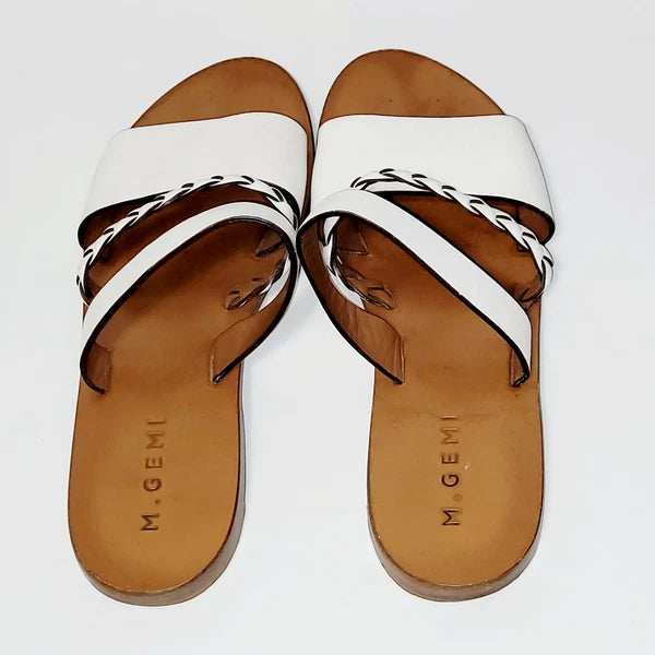 M. Gemi White Leather Flat Braided Strappy Slide Flat Sandals Wms 39EU  8.5-9 US