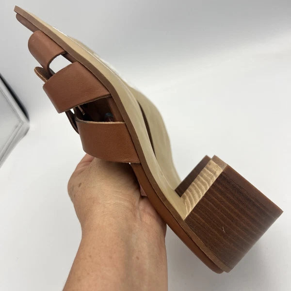 BRUNO MAGLI ARIA Block Heel Brown Leather Slide Sandal Women's Size 9M NEW