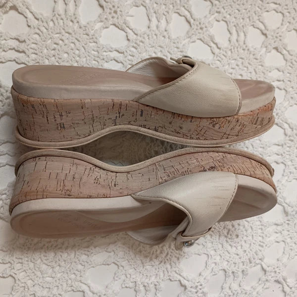 Rag & Bone Platform Sandals Ivory Leather Slide Slip On Flat Cork Mid 7 Women 37