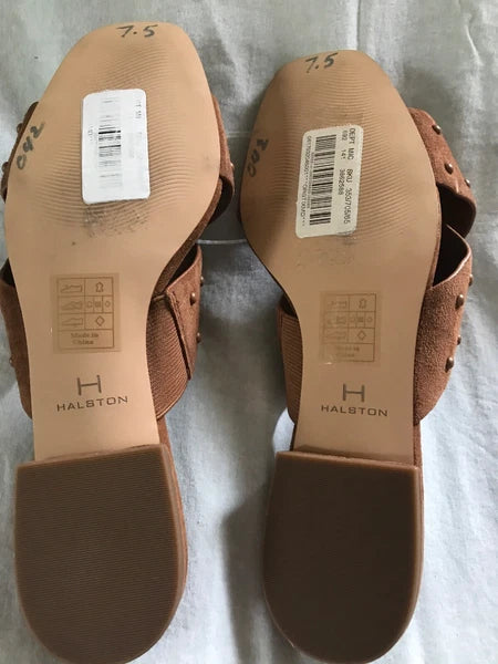 H by Halston Designer Nora Slide Sandals Studded Dress Square Toe, Size 7.5