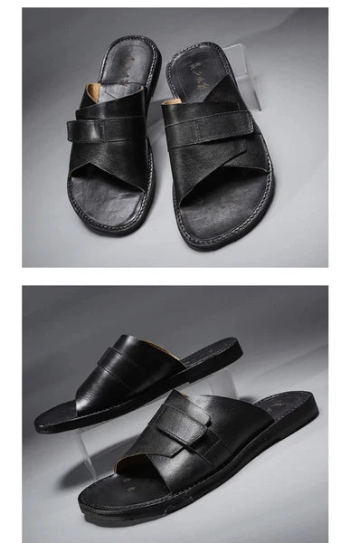Roman Style Mens Women Real Leather Open Toe Slipper Sandals Flats Shoes Outdoor