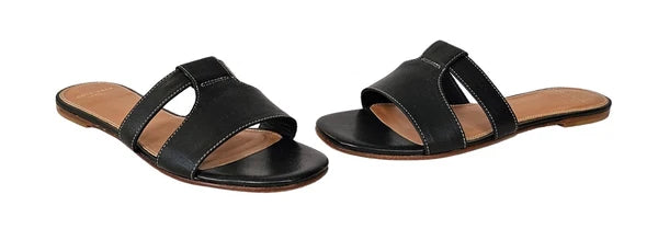 COLE HAAN Mesi Black Leather Grand OS Flat Slide Sandals Sz 8