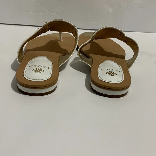 Isola White Gold Thong Sandal Flat Dress Shoe Open Heel Slide Women 7.5