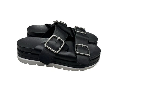 J Slides NYC Black Platform Double Strap Slide Sandals Womens Size 6M