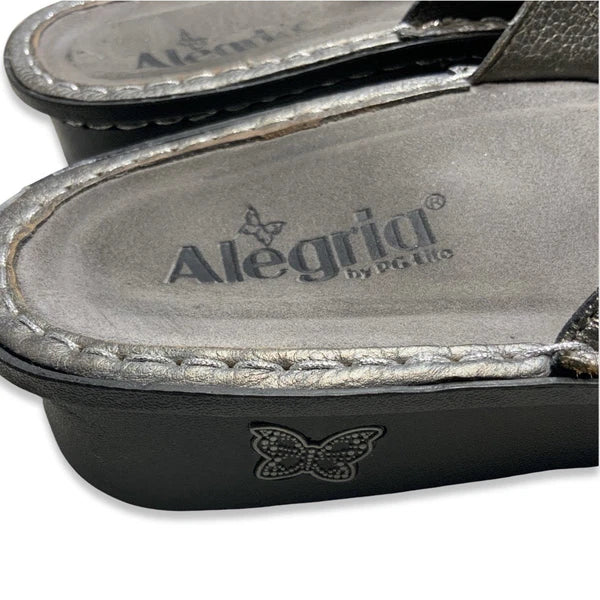 Alegria Carina Silver Gray Leather Thong Sandals EU 41 US 10.5-11 Comfort Style