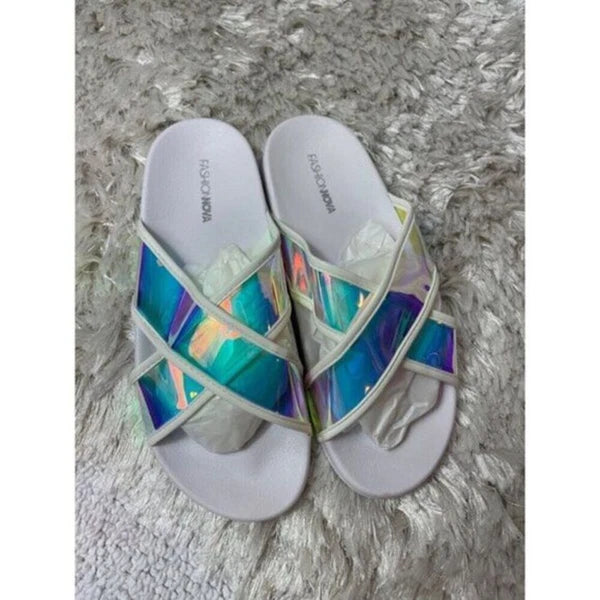 Look Here Slide Slip On Sandal White 8.5