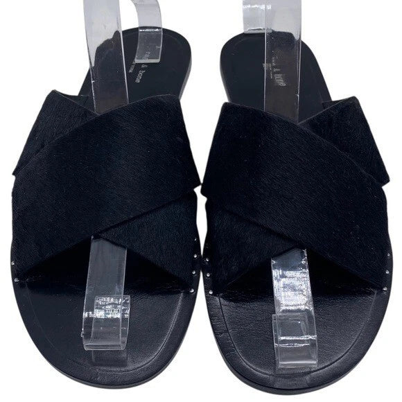 Rag & Bone Womens Shoes Keaton Slide Sandals Sz 6 Black Leather Flat Designer
