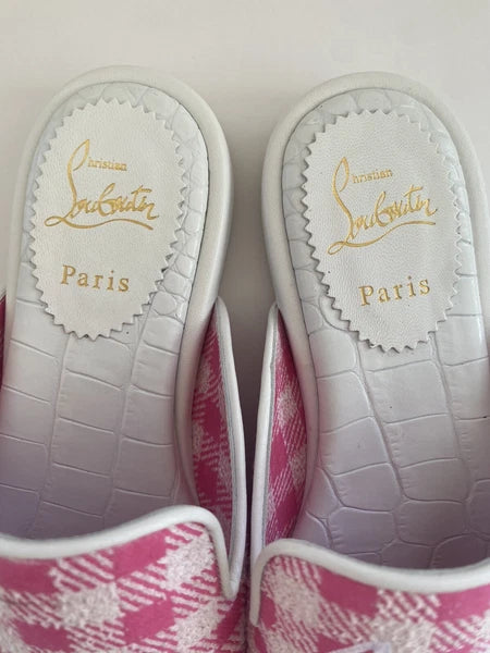 Christian Louboutin NAVY COOLITO Check Mules Slippers Slides Sandals  38.5 $750