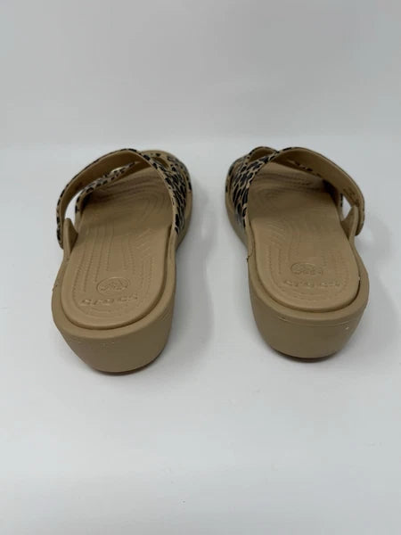 Crocs Patricia II Leopard Wedge Tan Slide Sandals W10 Women's Size 10 EUC