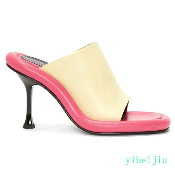 Summer Women's High Spool Heel Mules Dress Slides Slippers Party Sandals Fashion